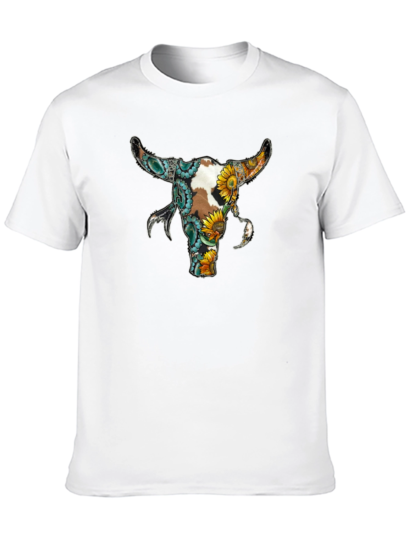 Floral Bull Skull Graphic Tee - Black
