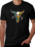 Floral Bull Skull Graphic Tee - Black