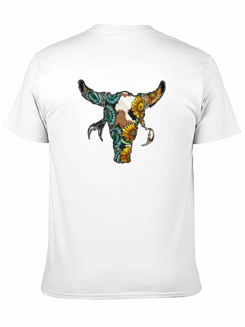 Floral Bull Skull Graphic Tee - Black
