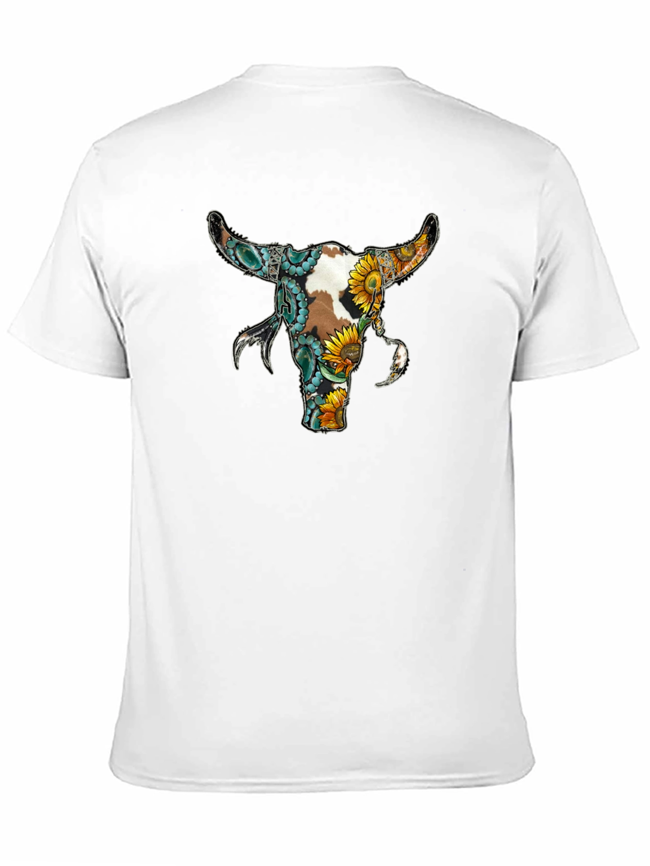 Floral Bull Skull Graphic Tee - Black