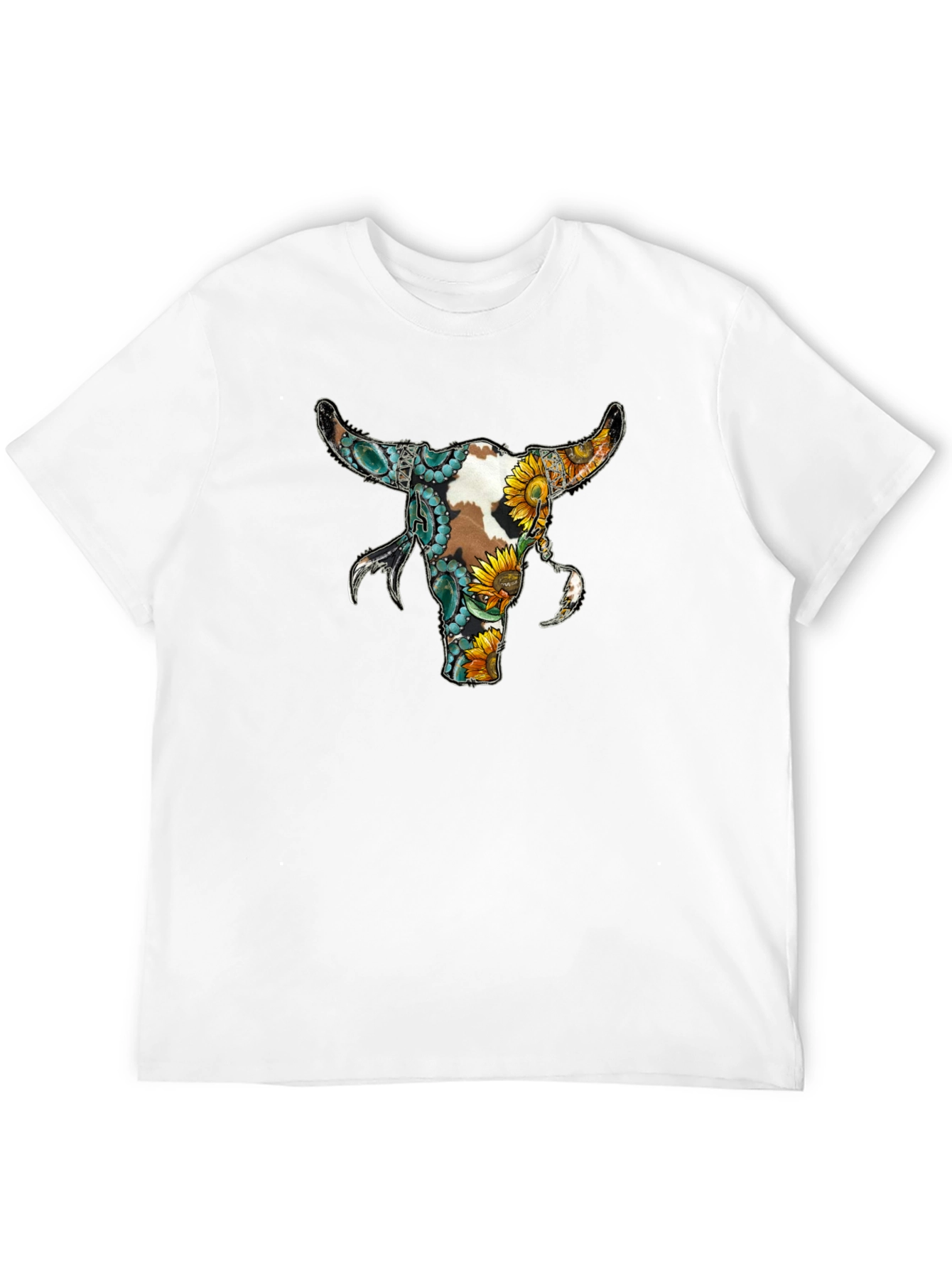 Floral Bull Skull Graphic Tee - Black