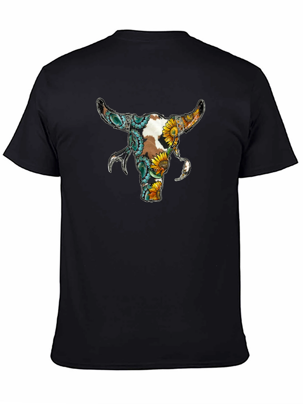 Floral Bull Skull Graphic Tee - Black