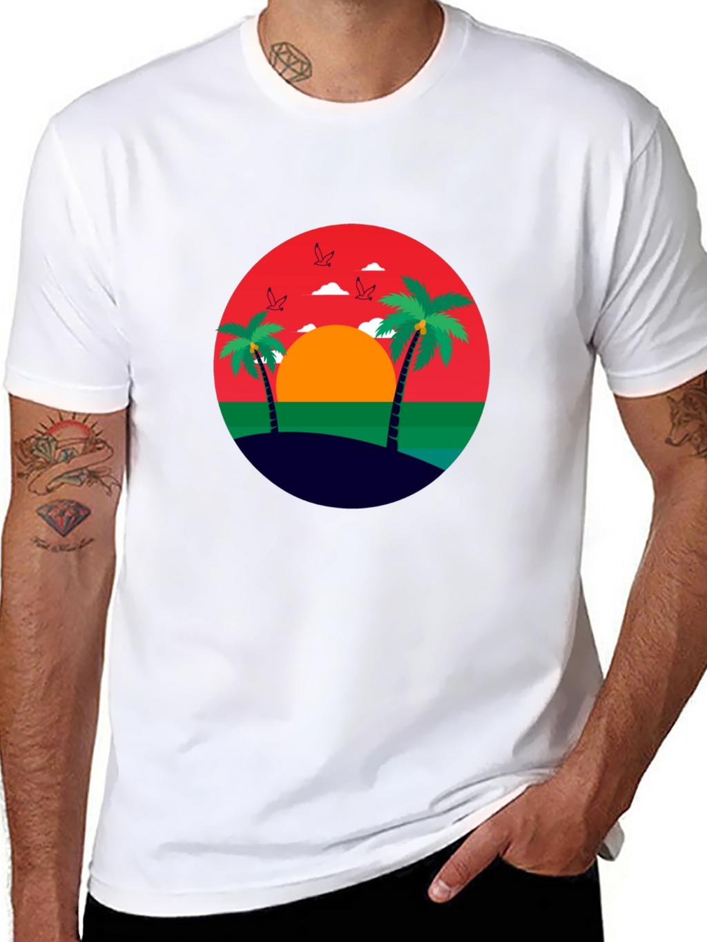 Tropical Sunset Palm Tree Graphic Tee