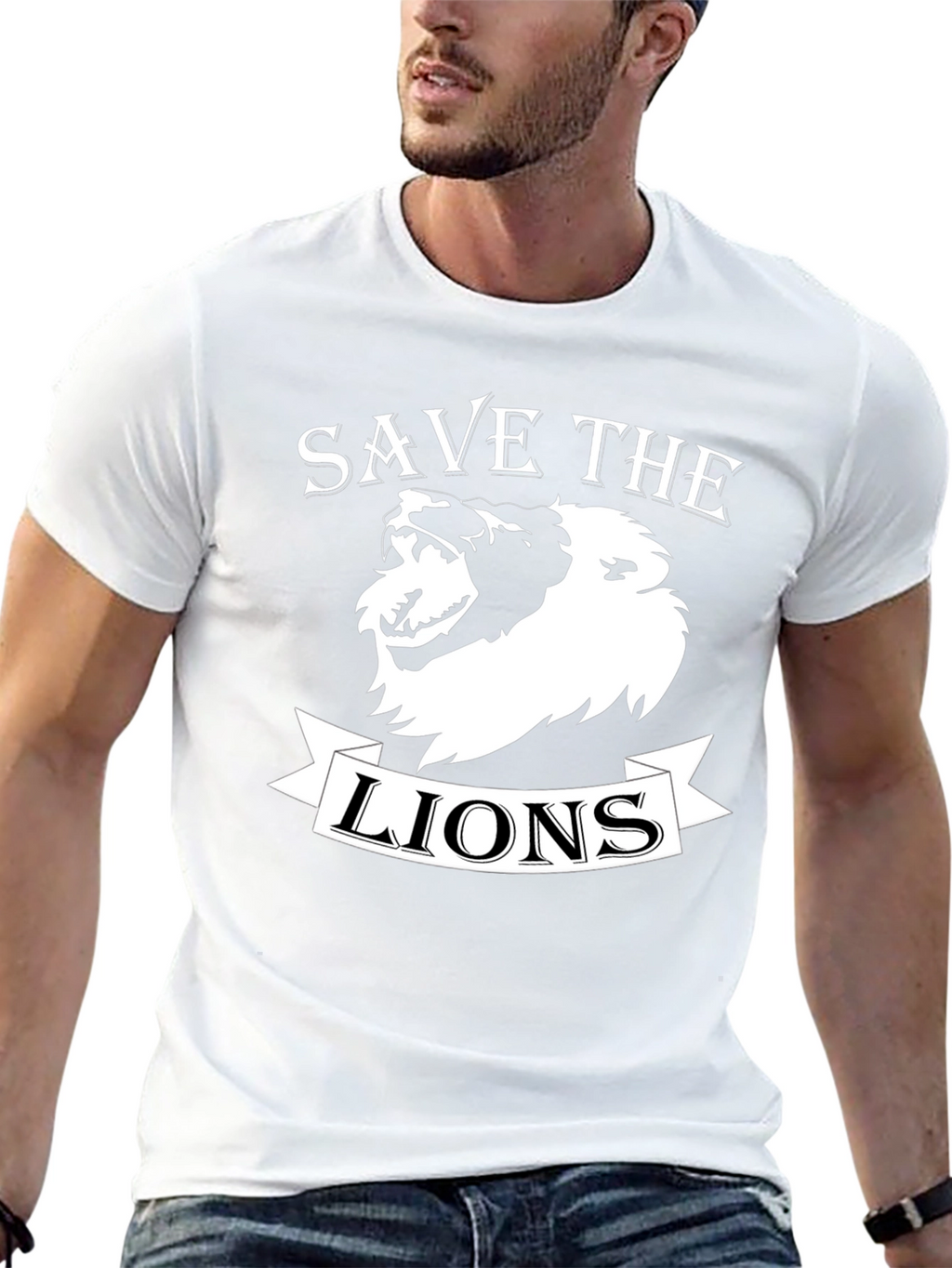 Save the Lions Graphic Print Crew Neck T-Shirt