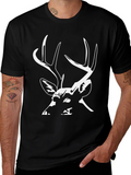 Deer Graphic Tee - Black Cotton Casual T-Shirt