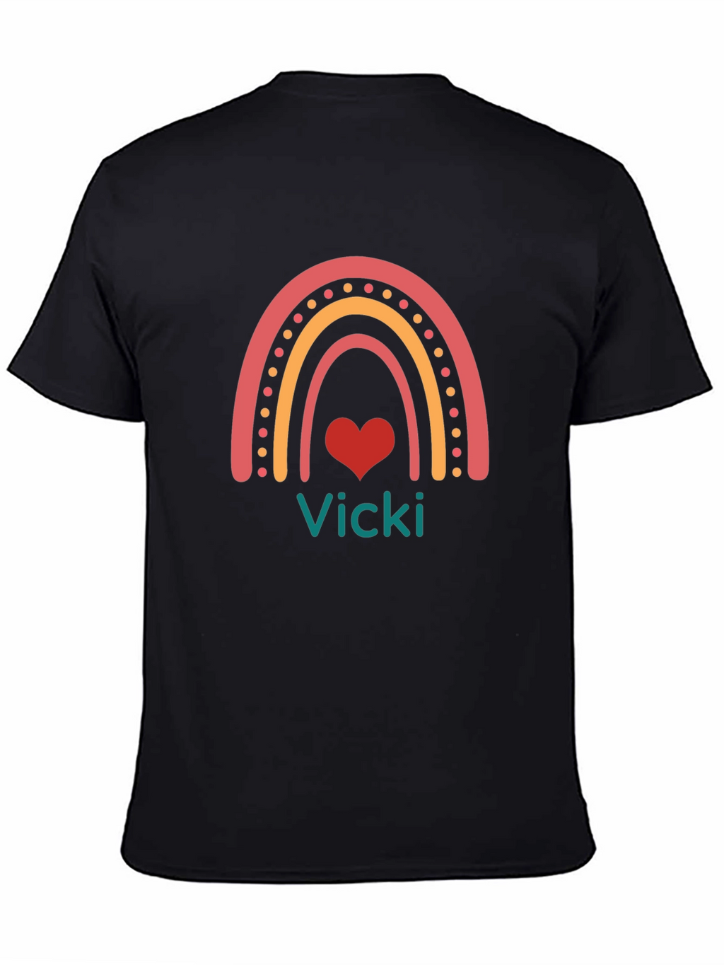 Vicki Rainbow Heart Personalized Black T-Shirt
