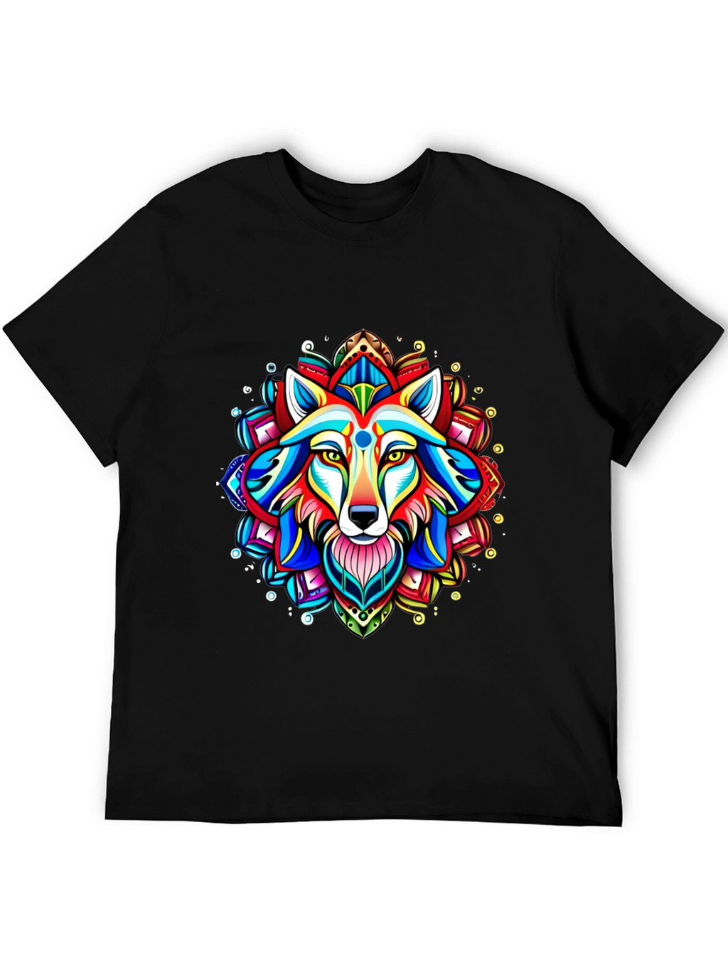 Vibrant Wolf Mandala Graphic Tee