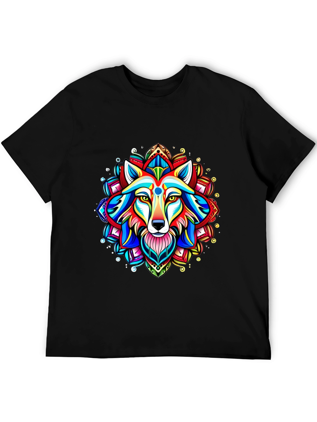 Vibrant Wolf Mandala Graphic Tee