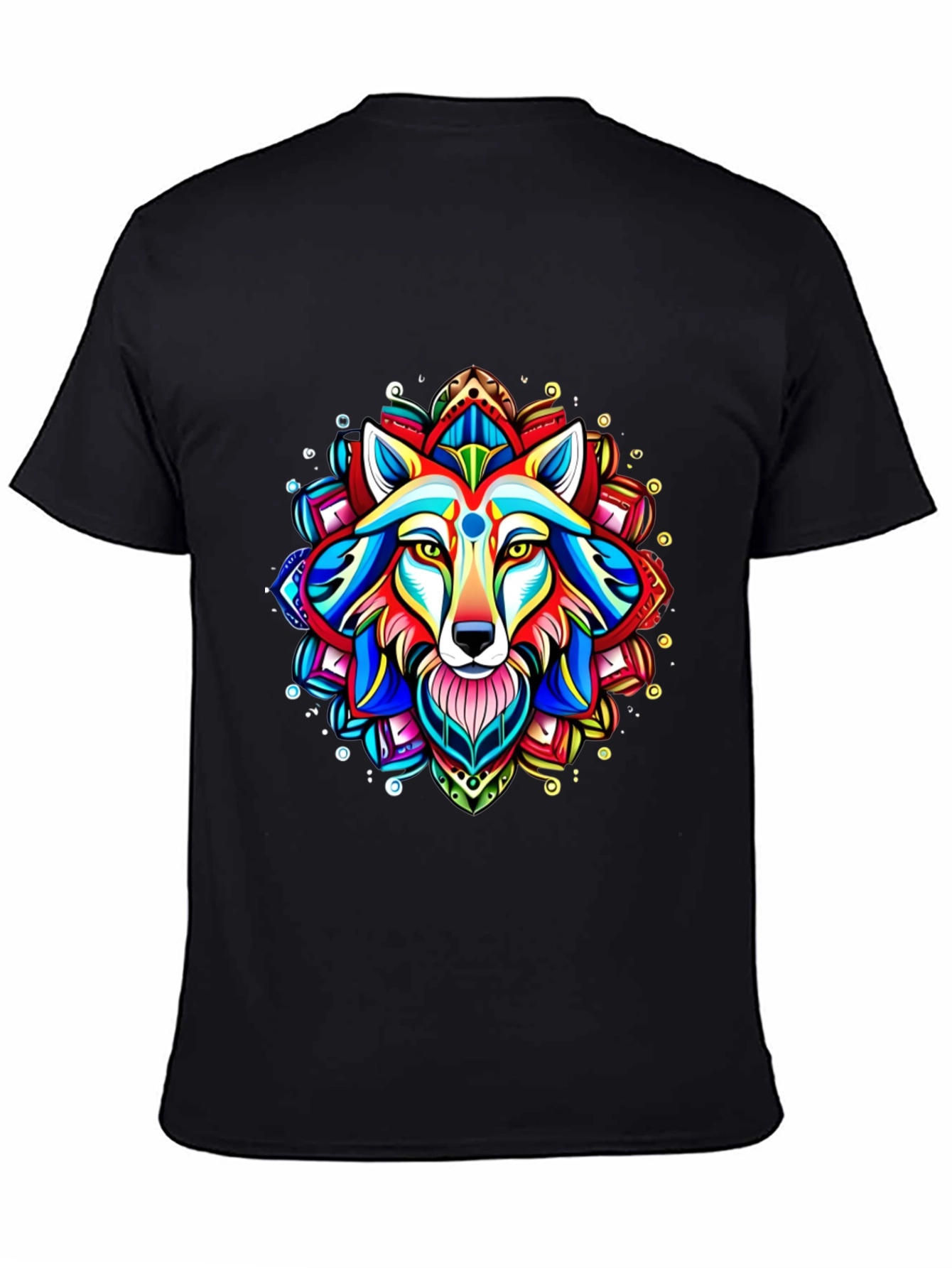 Vibrant Wolf Mandala Graphic Tee