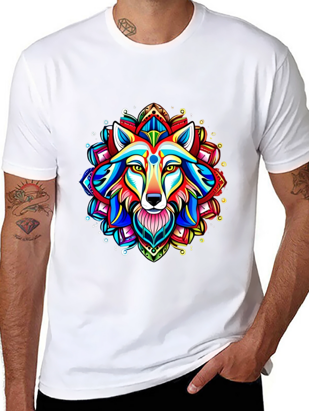Vibrant Wolf Mandala Graphic Tee