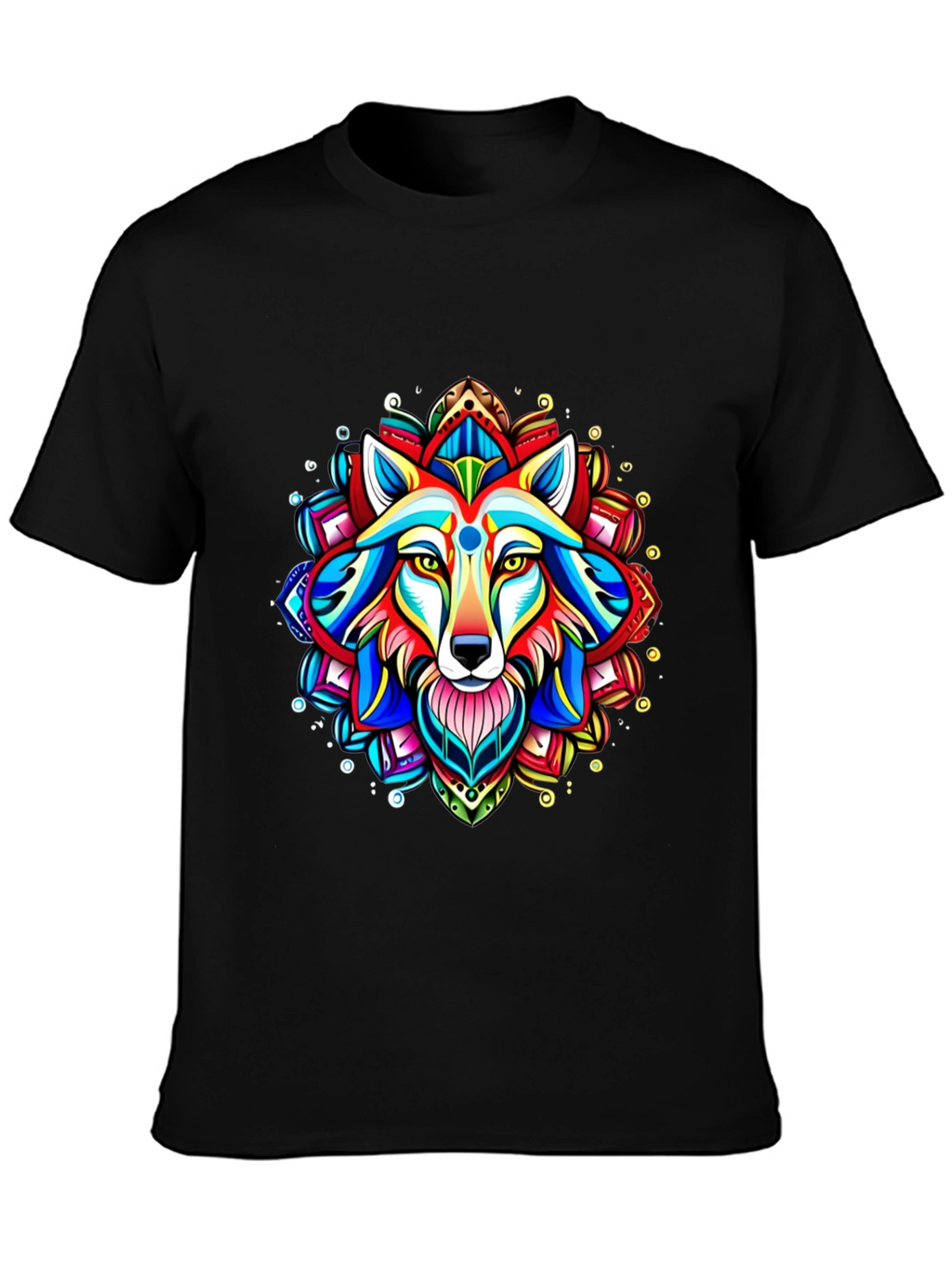 Vibrant Wolf Mandala Graphic Tee