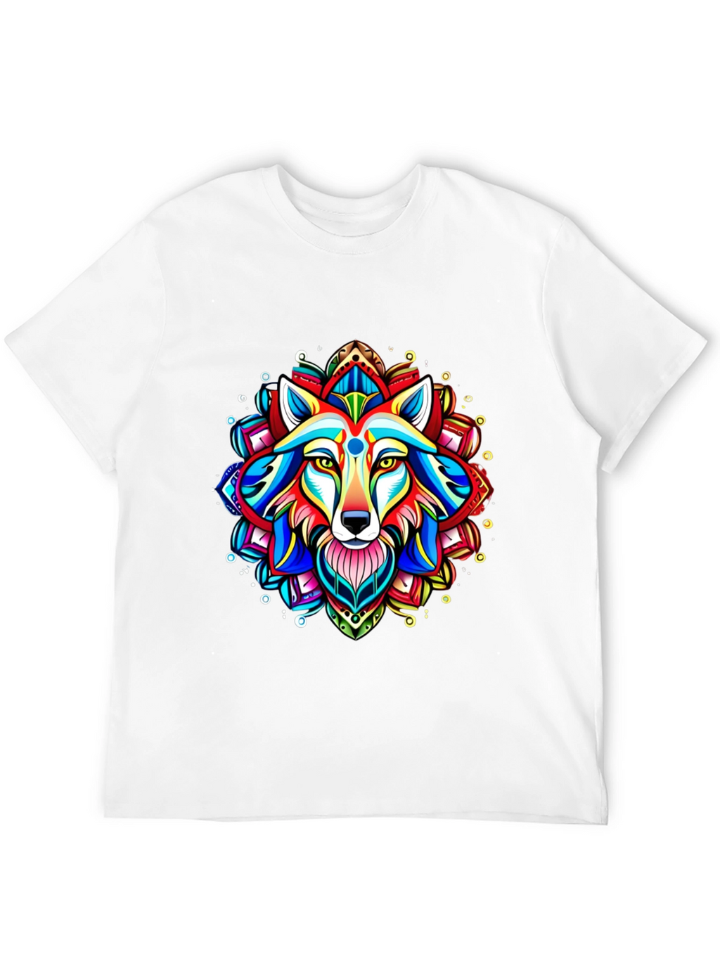 Vibrant Wolf Mandala Graphic Tee