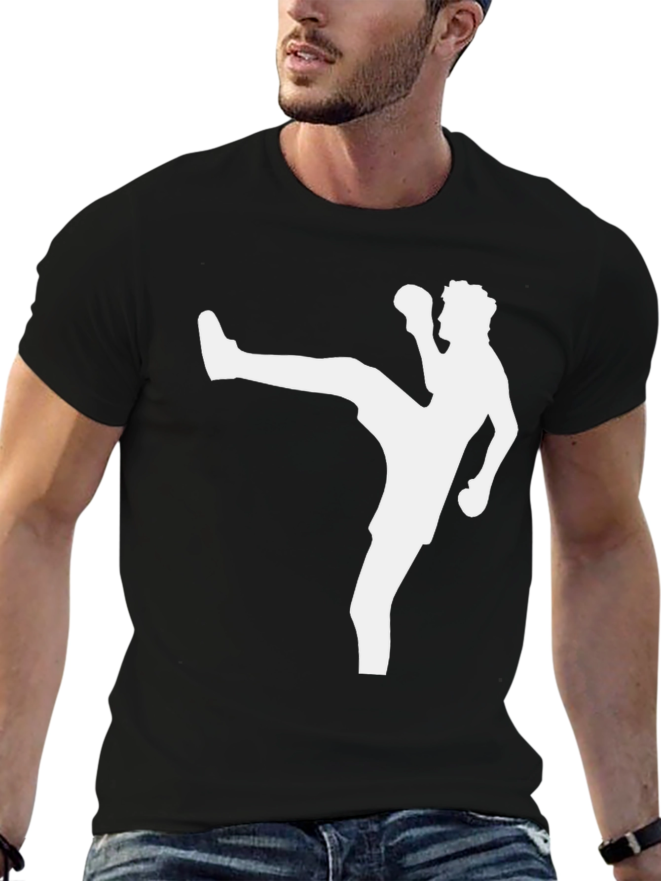 Kickboxing Silhouette Graphic Tee - Black Cotton