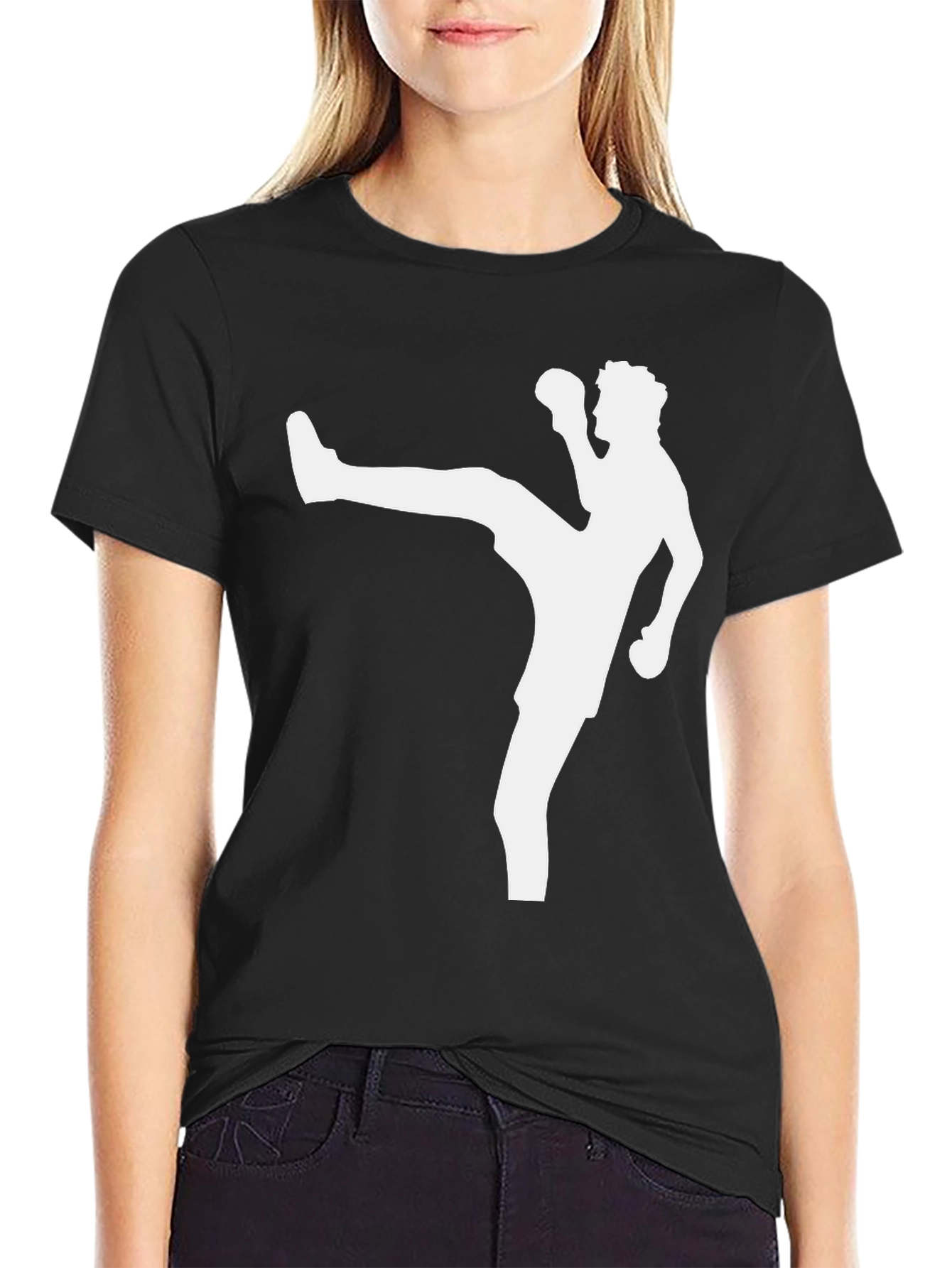 Kickboxing Silhouette Graphic Tee - Black Cotton