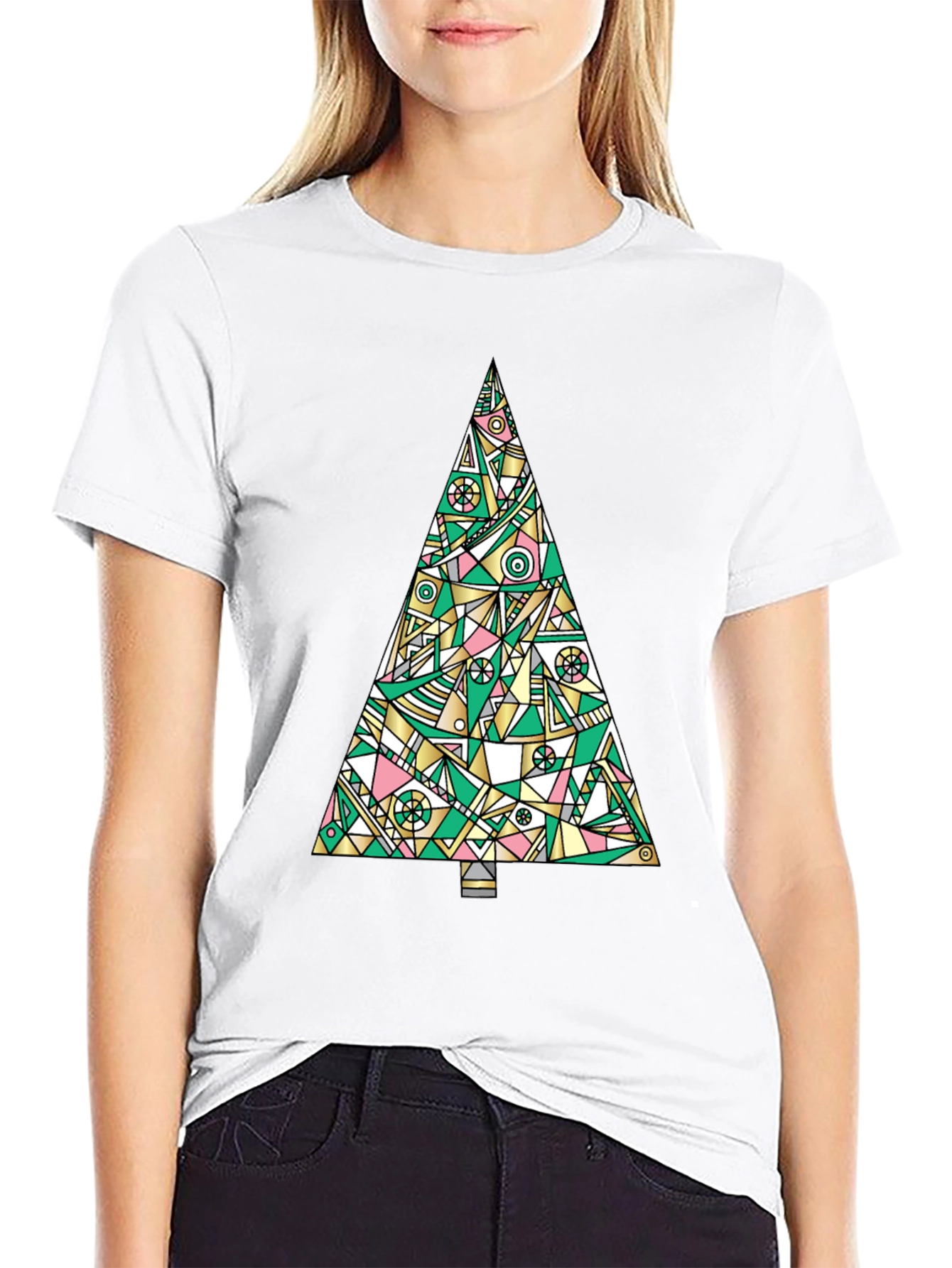 Abstract Christmas Tree Graphic Tee - Black