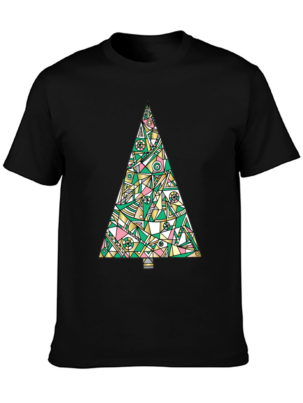 Abstract Christmas Tree Graphic Tee - Black