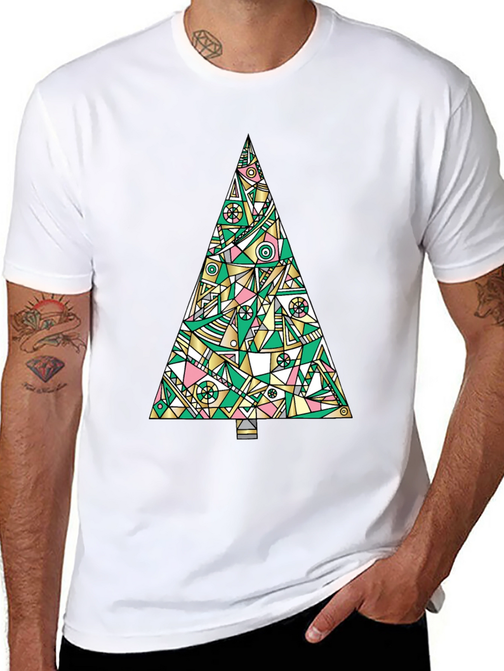 Abstract Christmas Tree Graphic Tee - Black