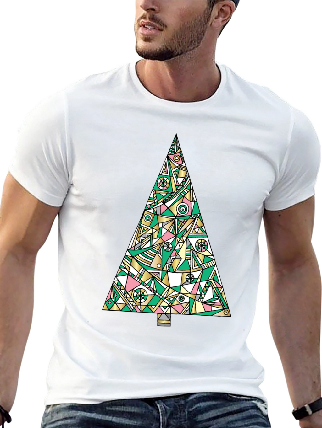 Abstract Christmas Tree Graphic Tee - Black