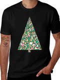 Abstract Christmas Tree Graphic Tee - Black