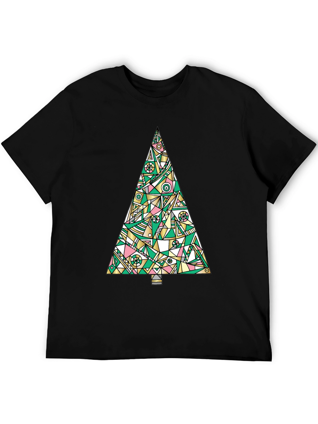 Abstract Christmas Tree Graphic Tee - Black