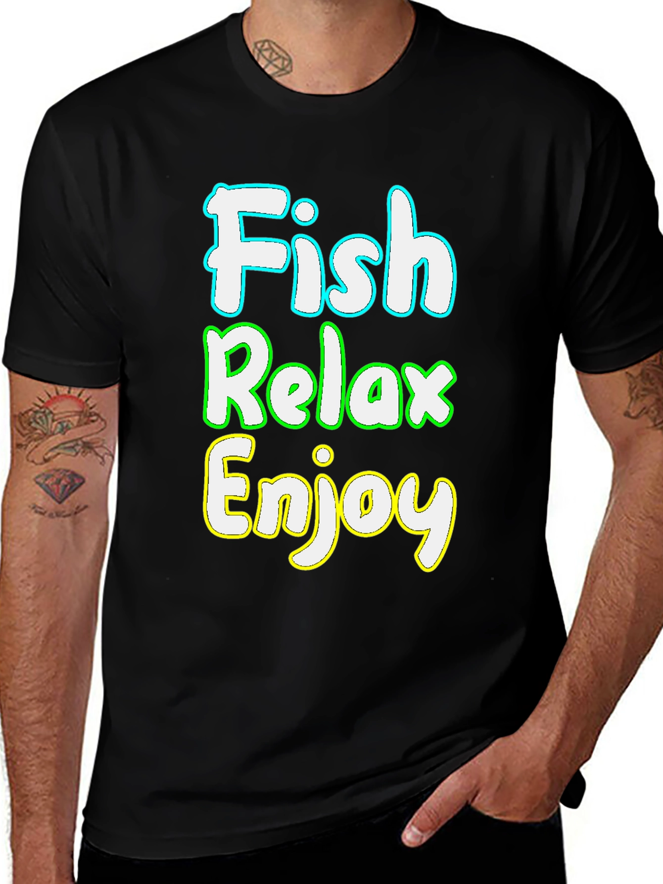 Fish Relax Enjoy Graphic Tee - Black Cotton T-Shirt