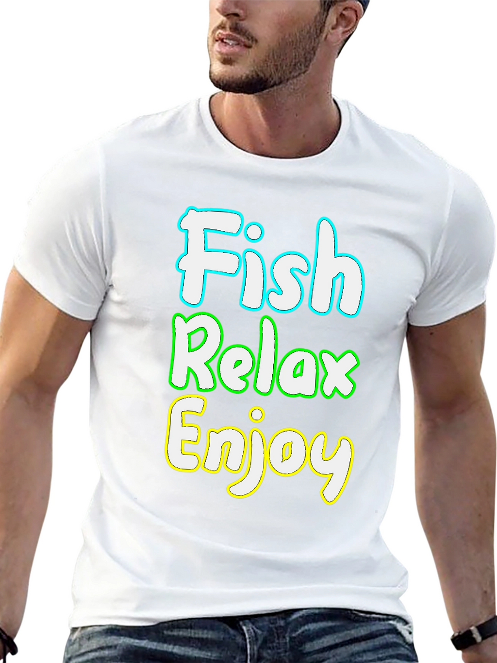 Fish Relax Enjoy Graphic Tee - Black Cotton T-Shirt