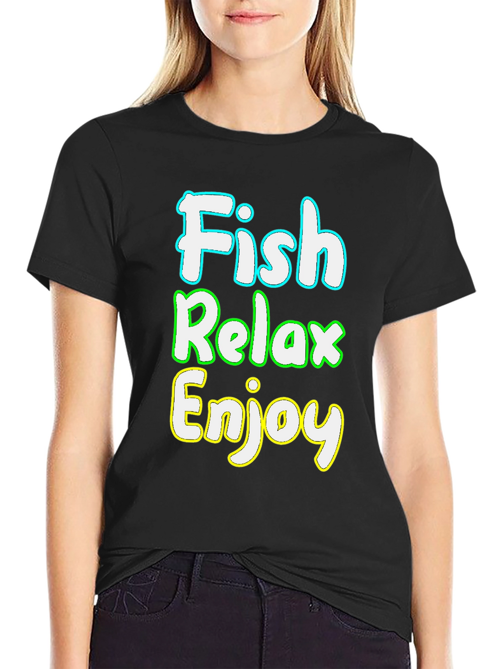 Fish Relax Enjoy Graphic Tee - Black Cotton T-Shirt