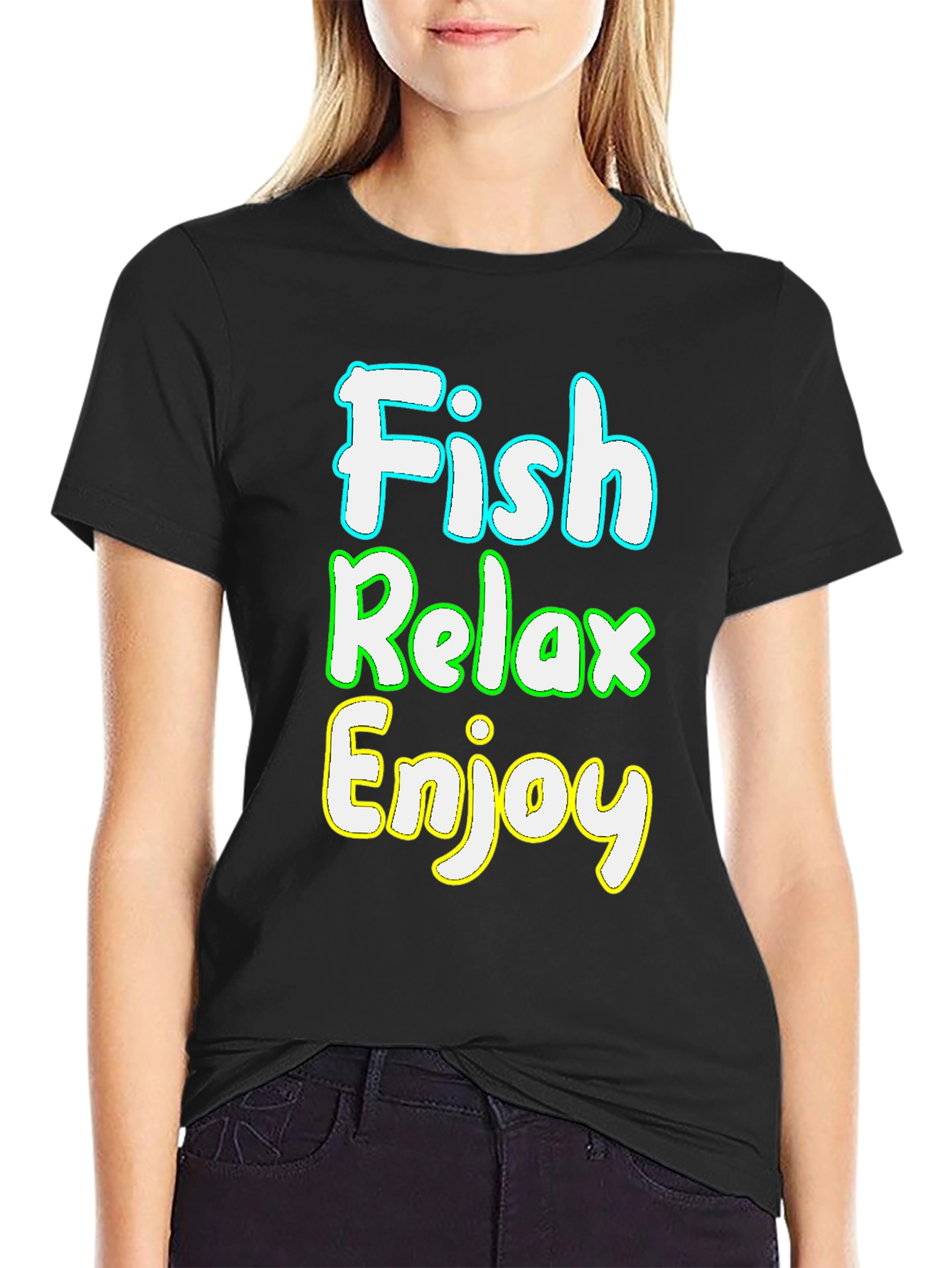 Fish Relax Enjoy Graphic Tee - Black Cotton T-Shirt