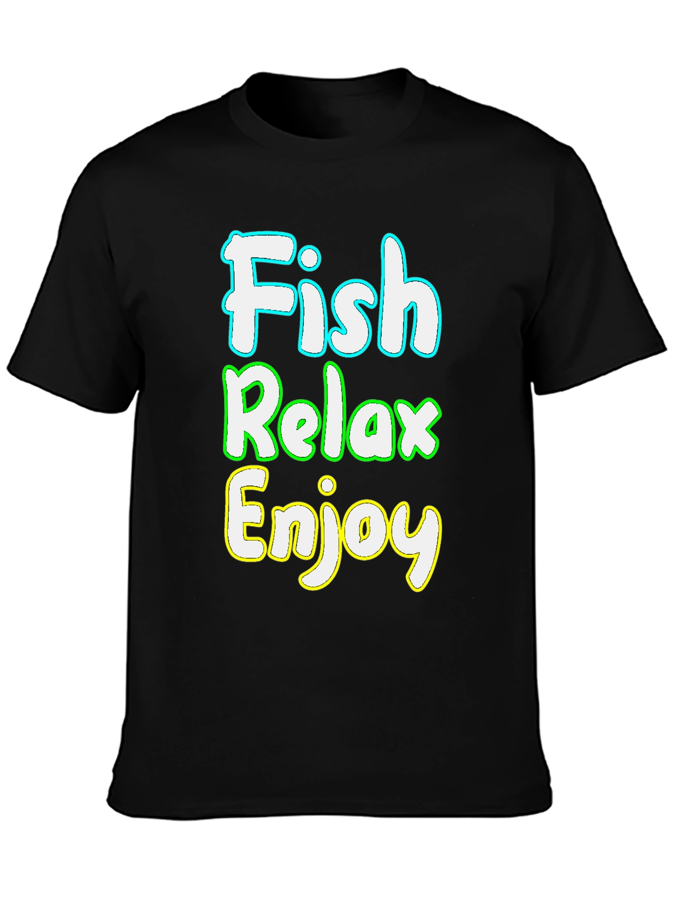 Fish Relax Enjoy Graphic Tee - Black Cotton T-Shirt