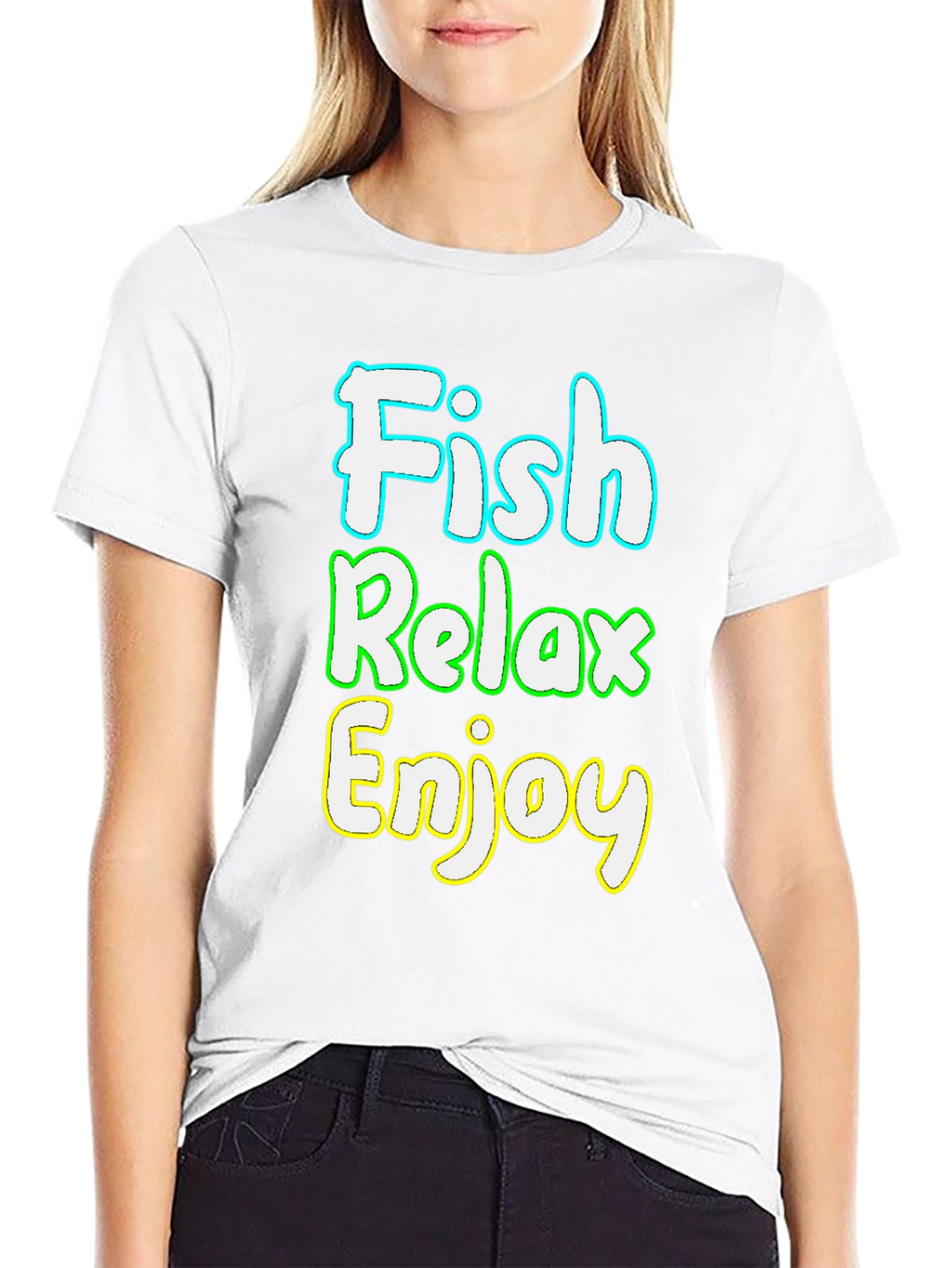 Fish Relax Enjoy Graphic Tee - Black Cotton T-Shirt
