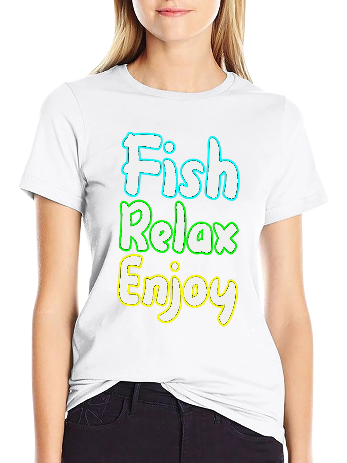 Fish Relax Enjoy Graphic Tee - Black Cotton T-Shirt