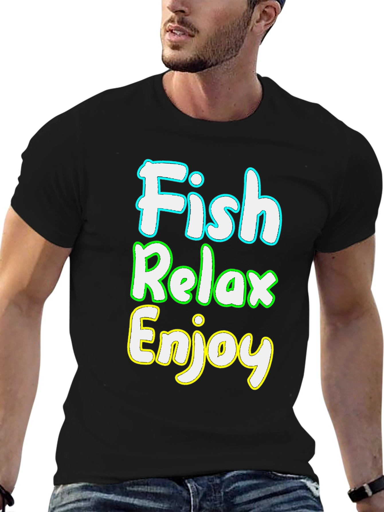 Fish Relax Enjoy Graphic Tee - Black Cotton T-Shirt