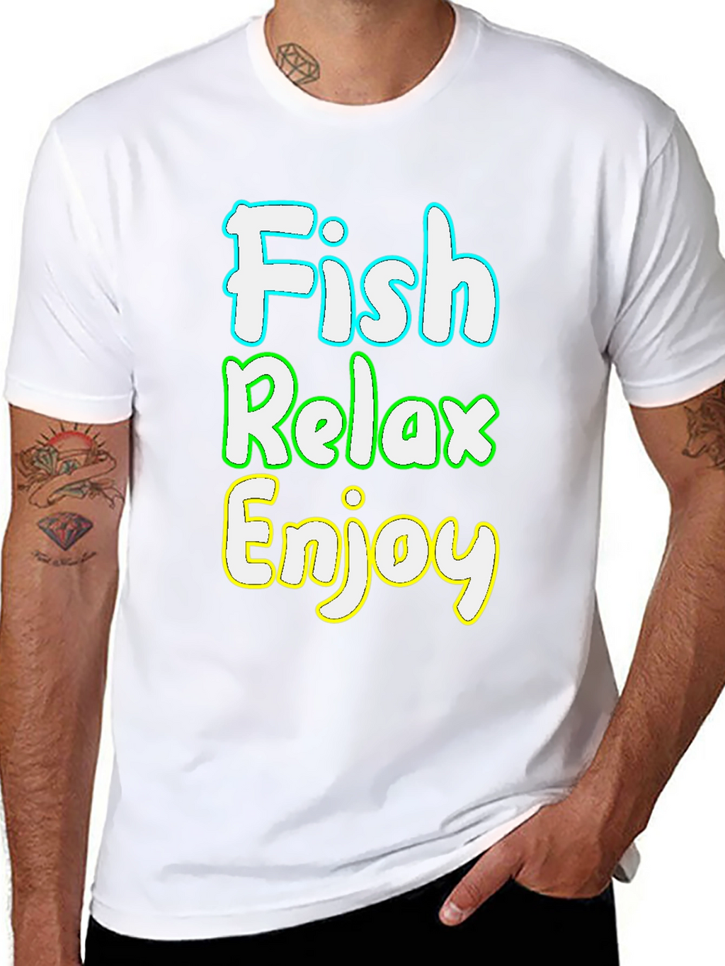 Fish Relax Enjoy Graphic Tee - Black Cotton T-Shirt