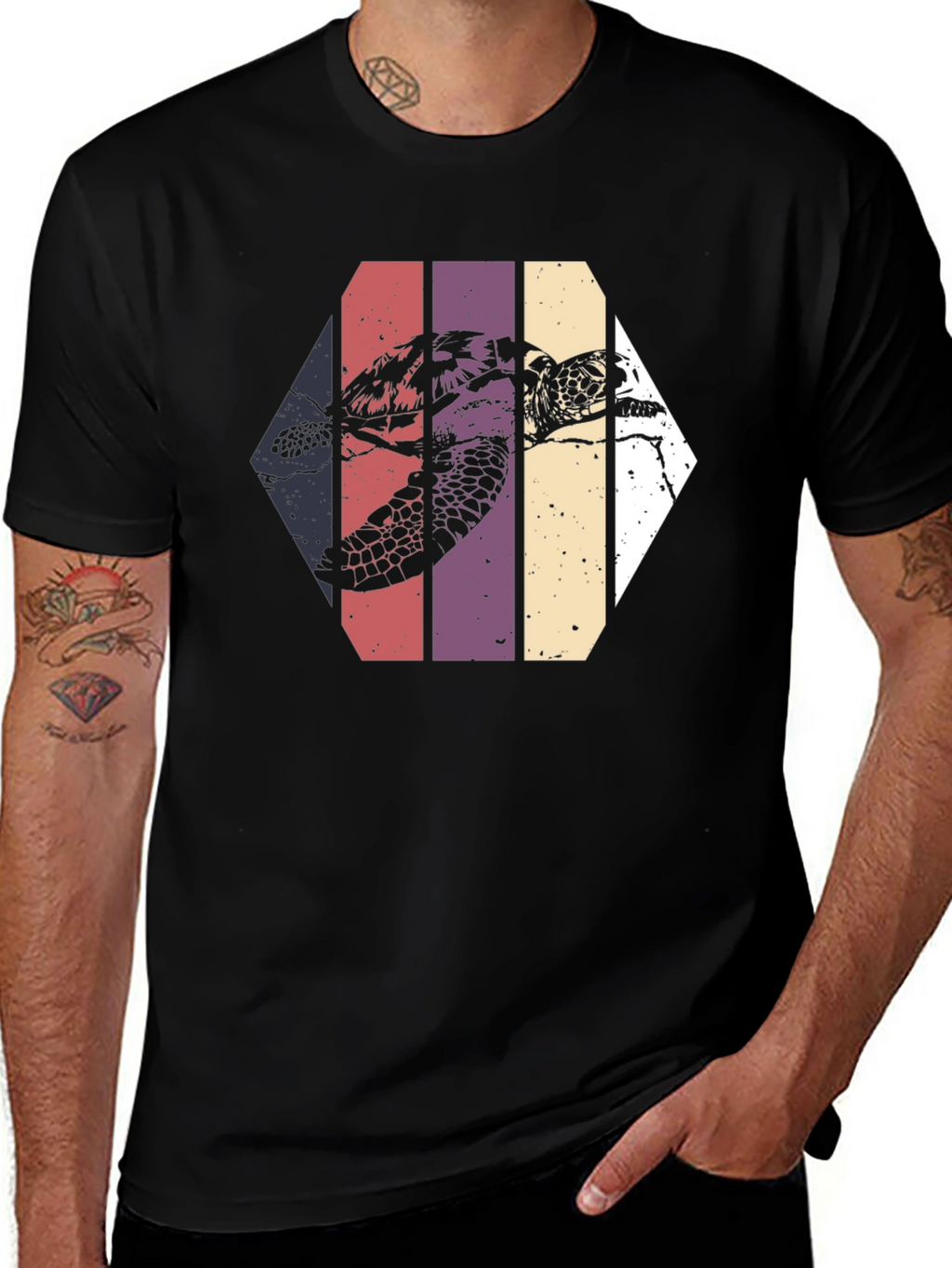 Retro Sea Turtle Graphic Tee - Black