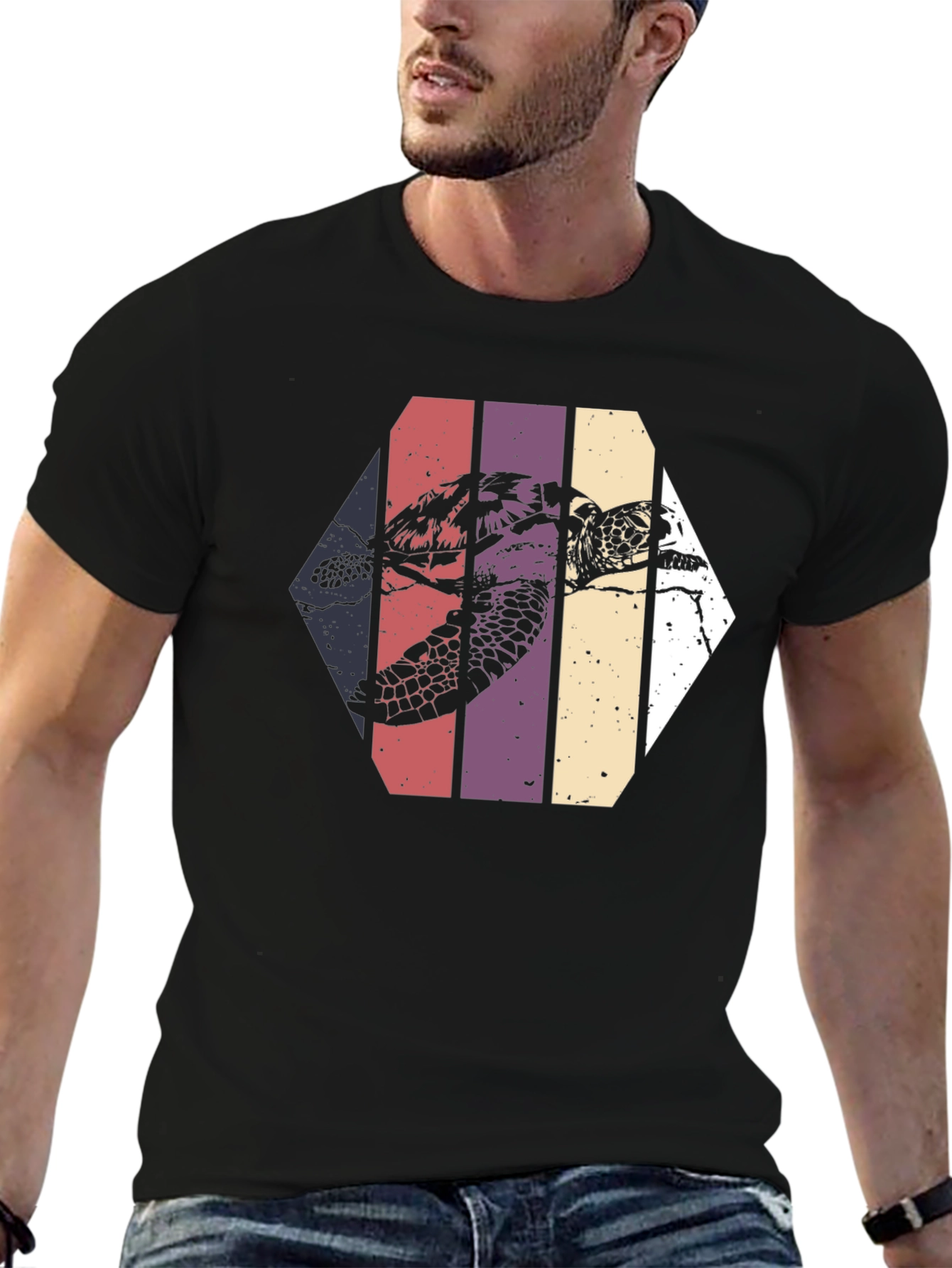 Retro Sea Turtle Graphic Tee - Black