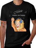Music Lover Lion Graphic T-Shirt