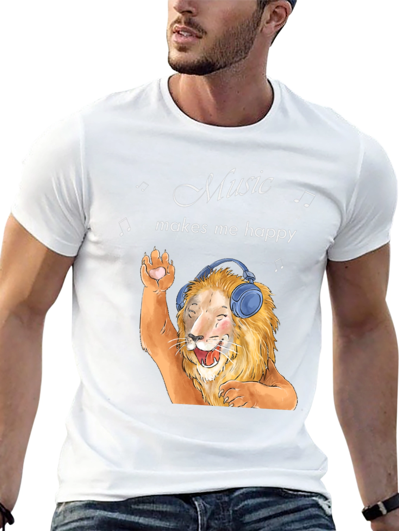 Music Lover Lion Graphic T-Shirt