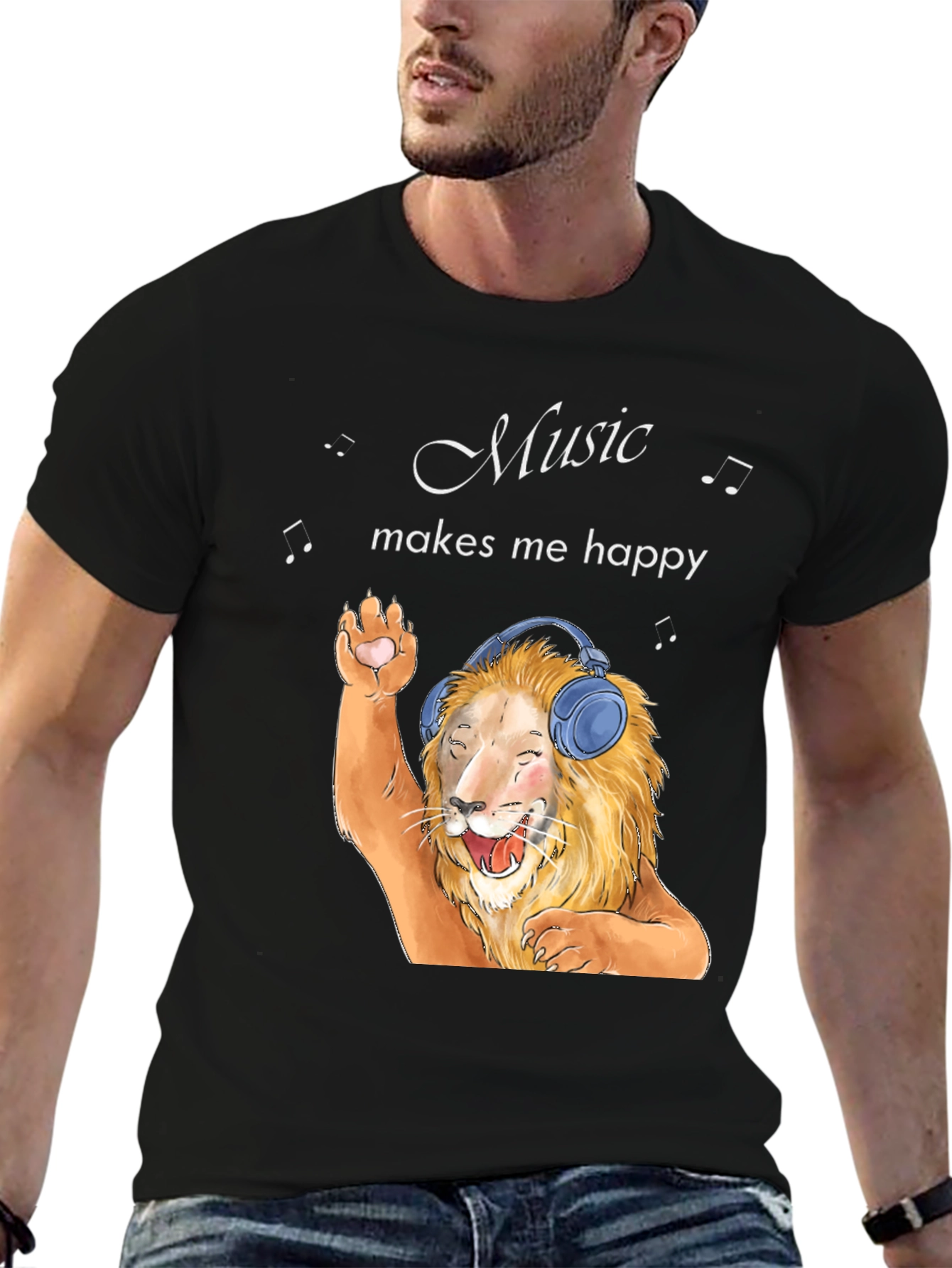 Music Lover Lion Graphic T-Shirt