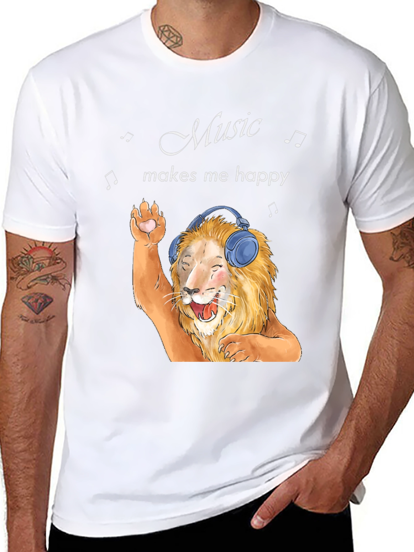Music Lover Lion Graphic T-Shirt