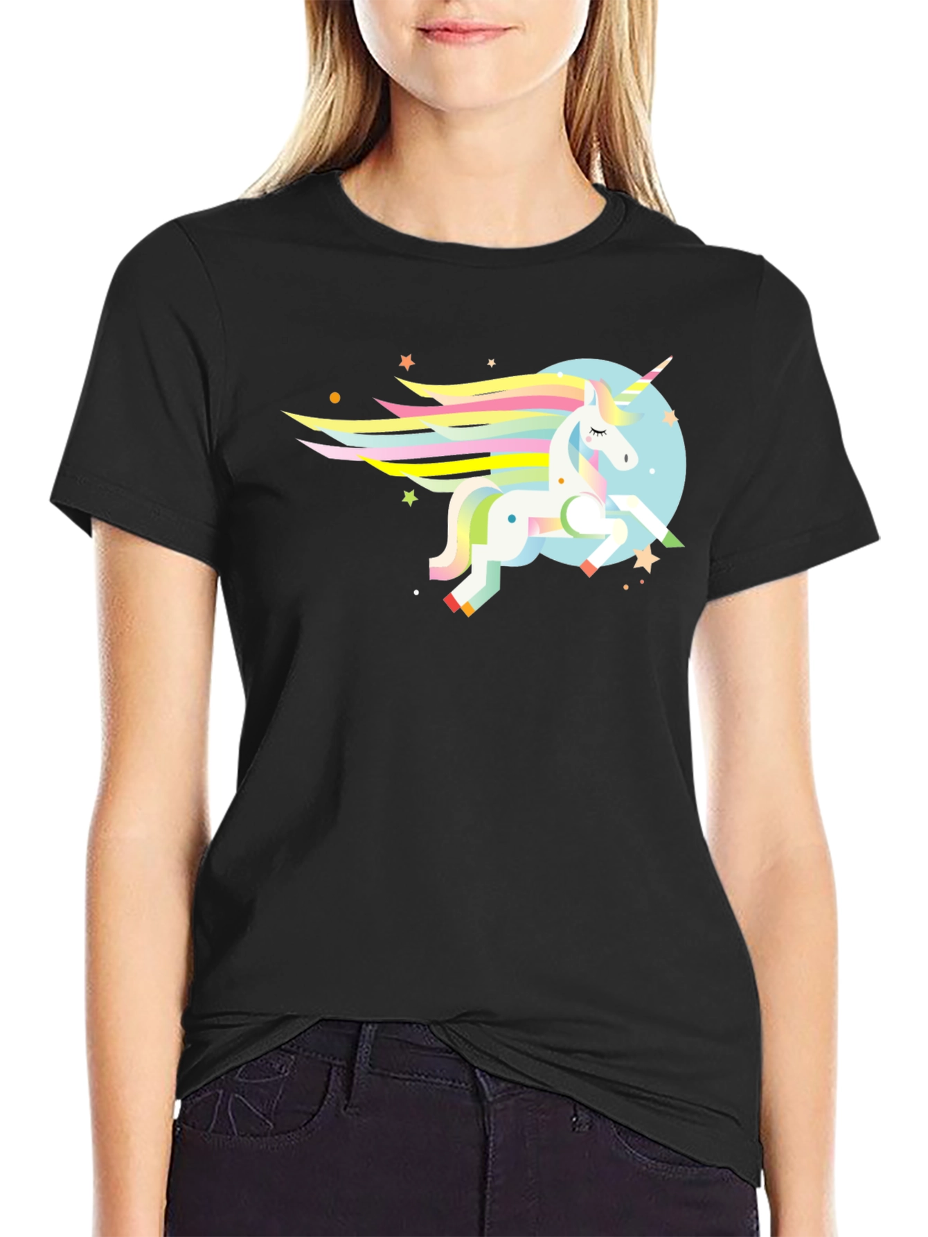 Magical Unicorn Graphic Tee - Black Cotton T-Shirt