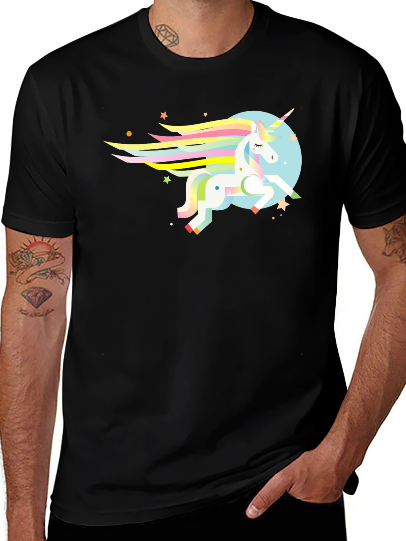Magical Unicorn Graphic Tee - Black Cotton T-Shirt