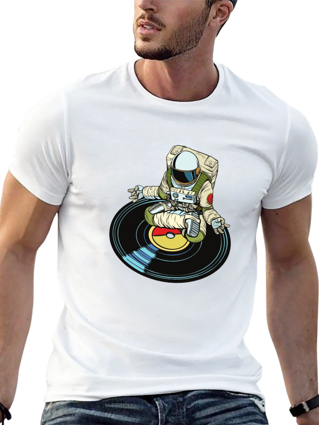 Astronaut DJ Graphic T-Shirt - Black Cotton Blend