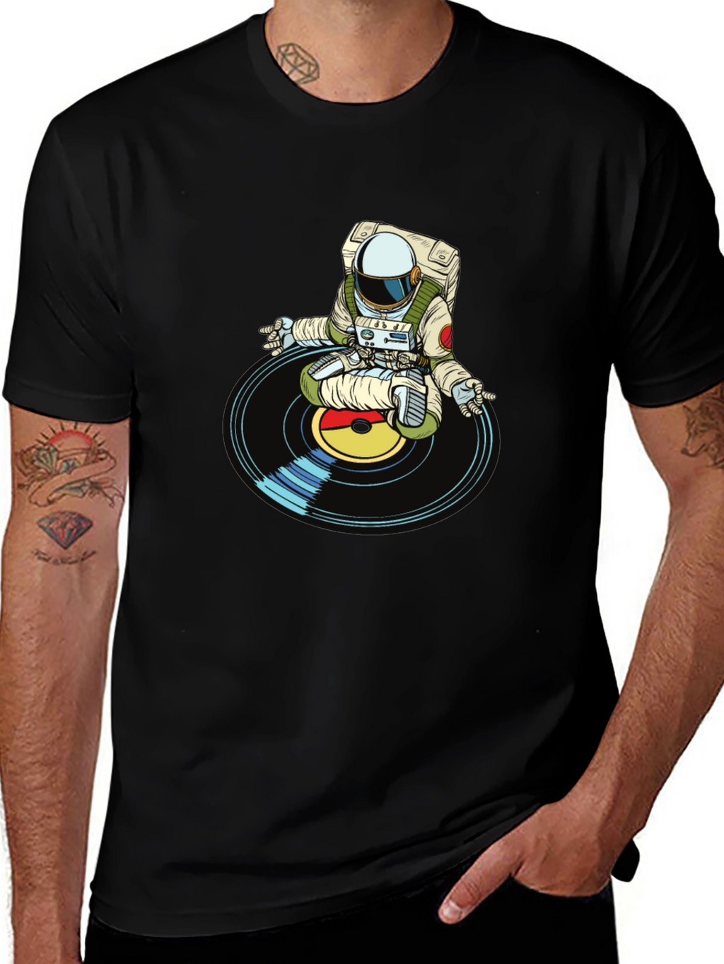 Astronaut DJ Graphic T-Shirt - Black Cotton Blend