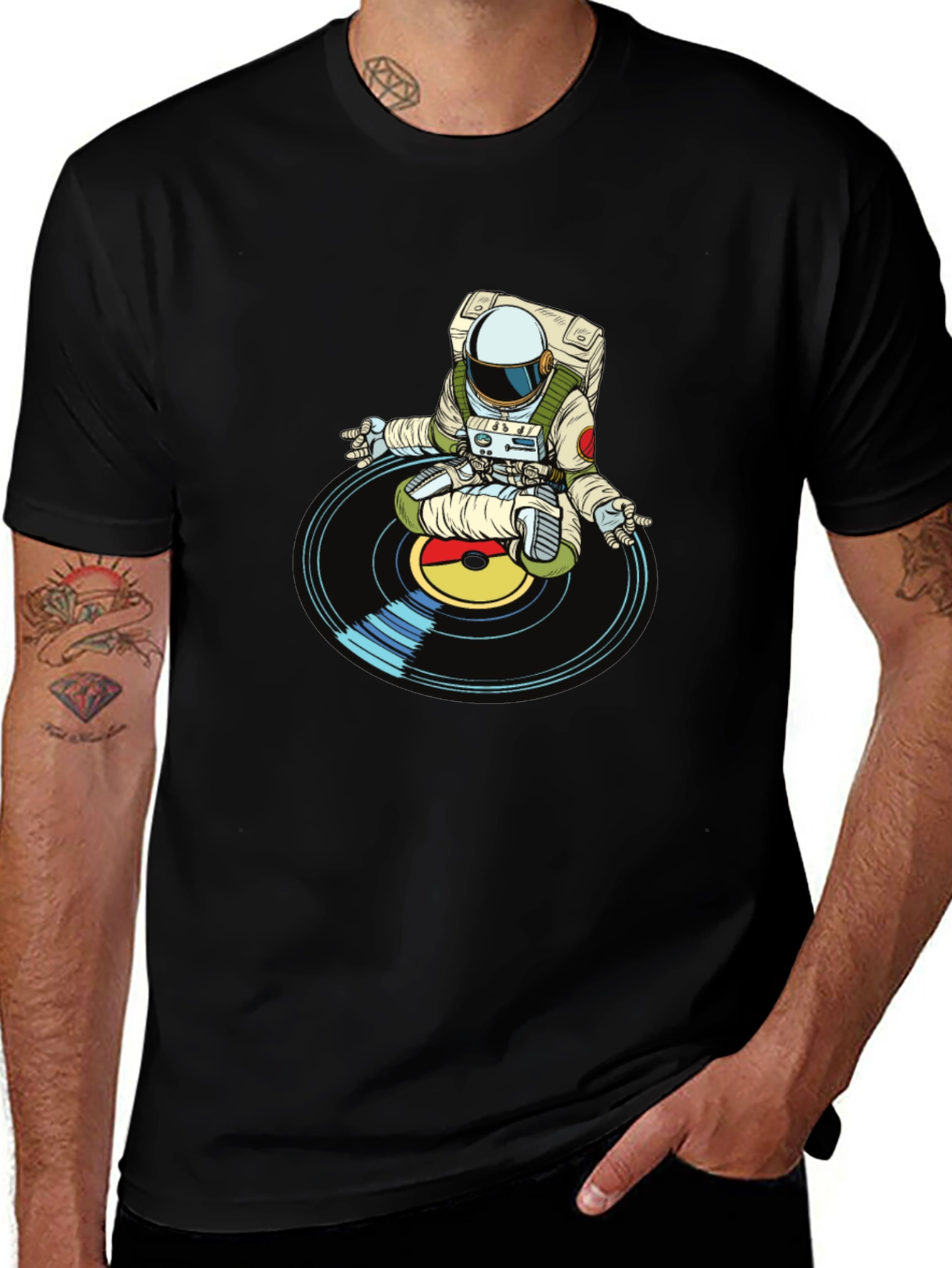 Astronaut DJ Graphic T-Shirt - Black Cotton Blend