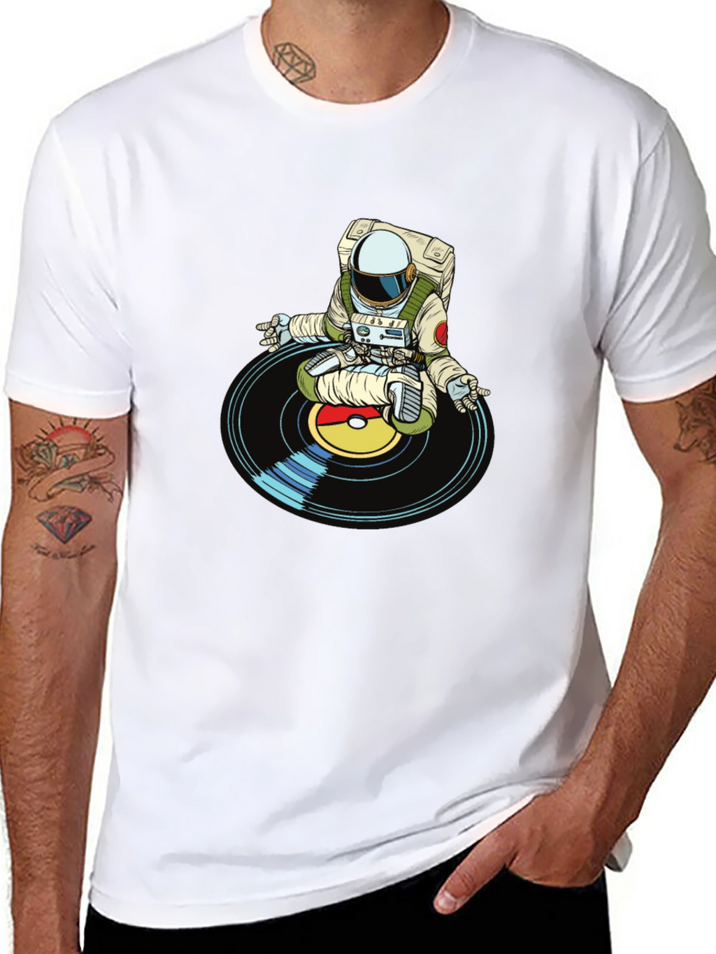 Astronaut DJ Graphic T-Shirt - Black Cotton Blend