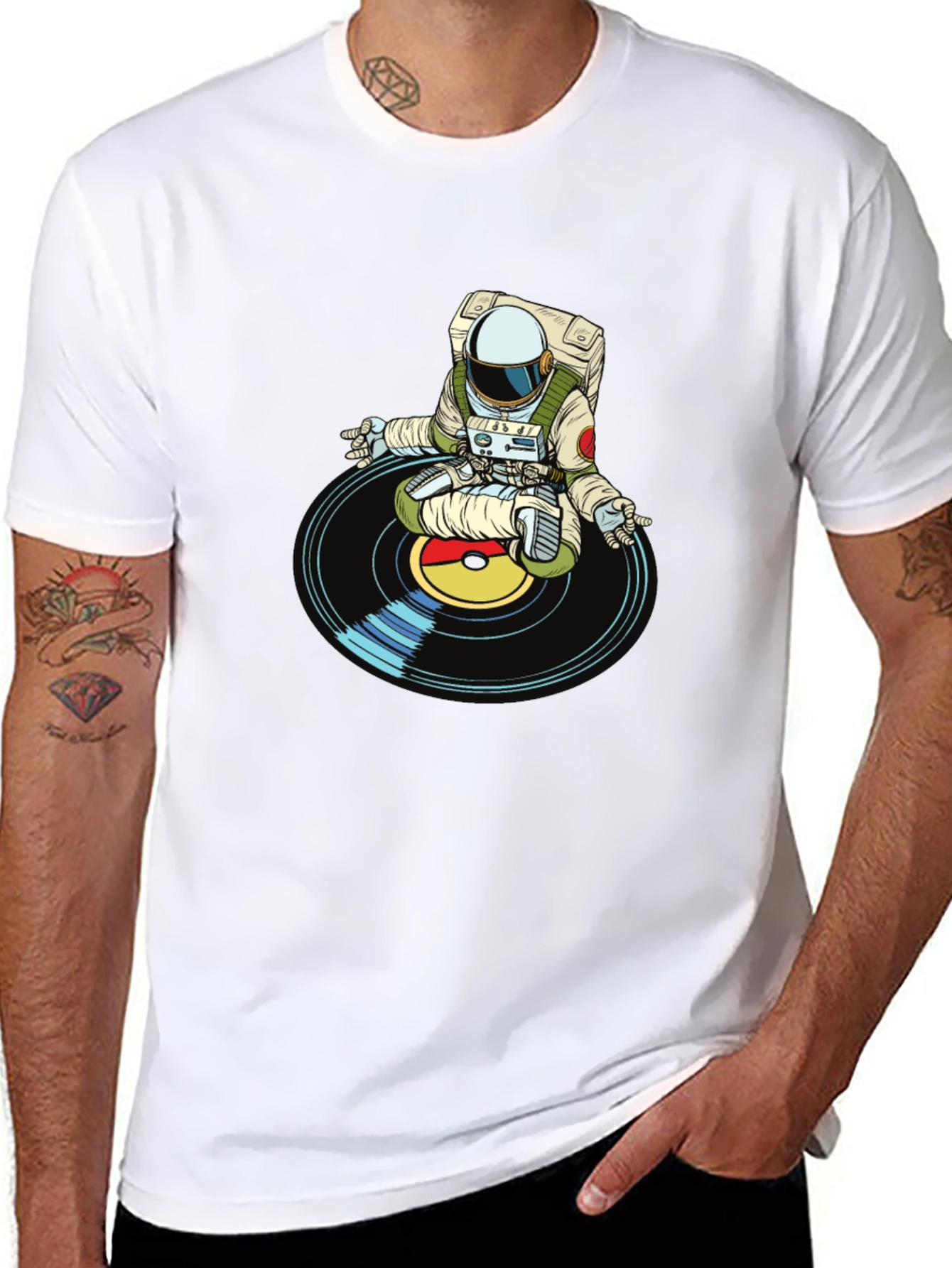 Astronaut DJ Graphic T-Shirt - Black Cotton Blend