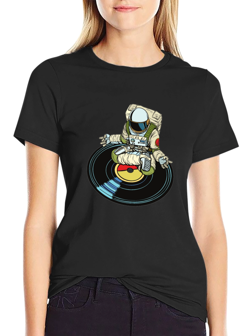 Astronaut DJ Graphic T-Shirt - Black Cotton Blend