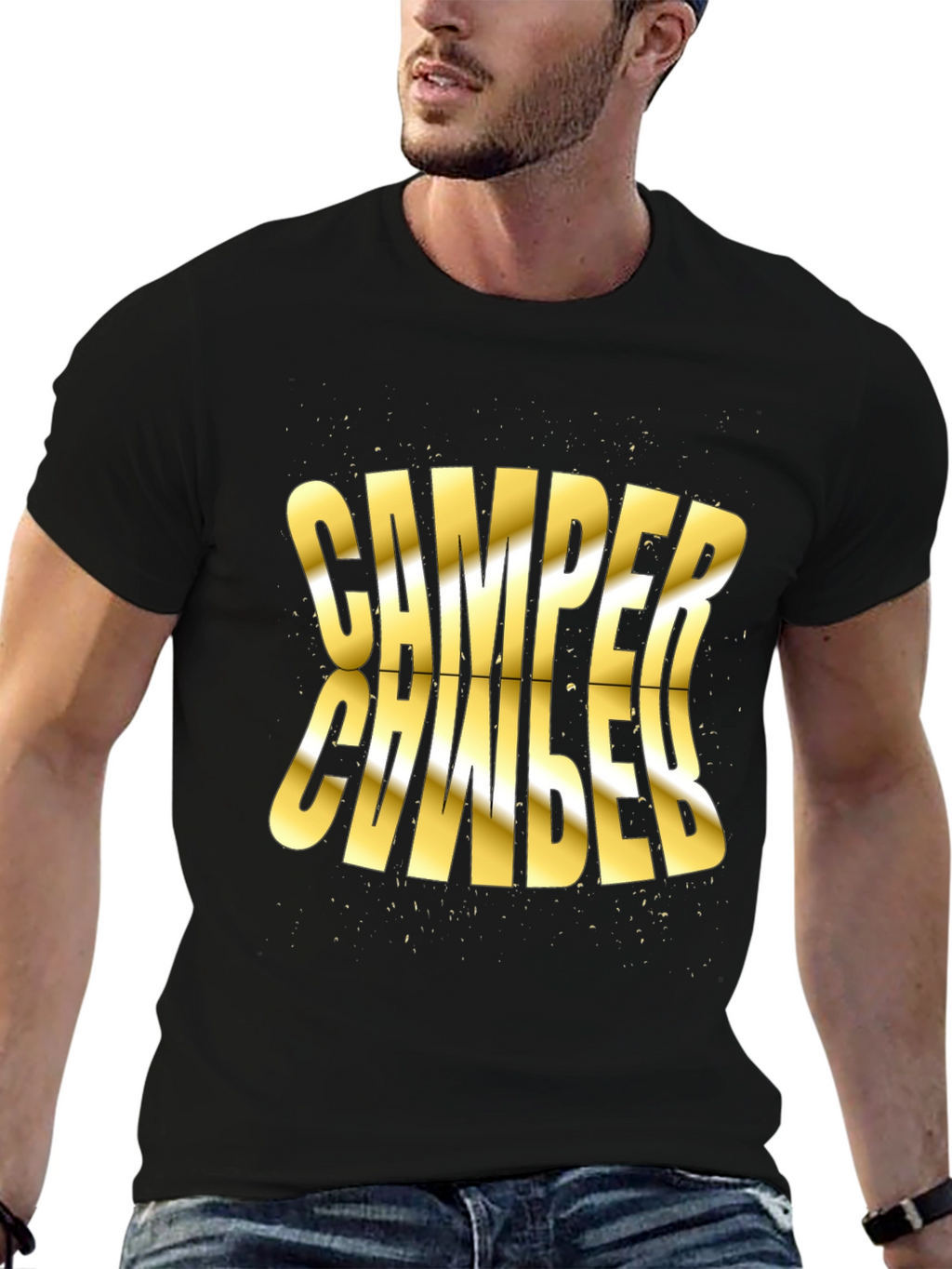 Camper Distorted Gold Text Black T-Shirt