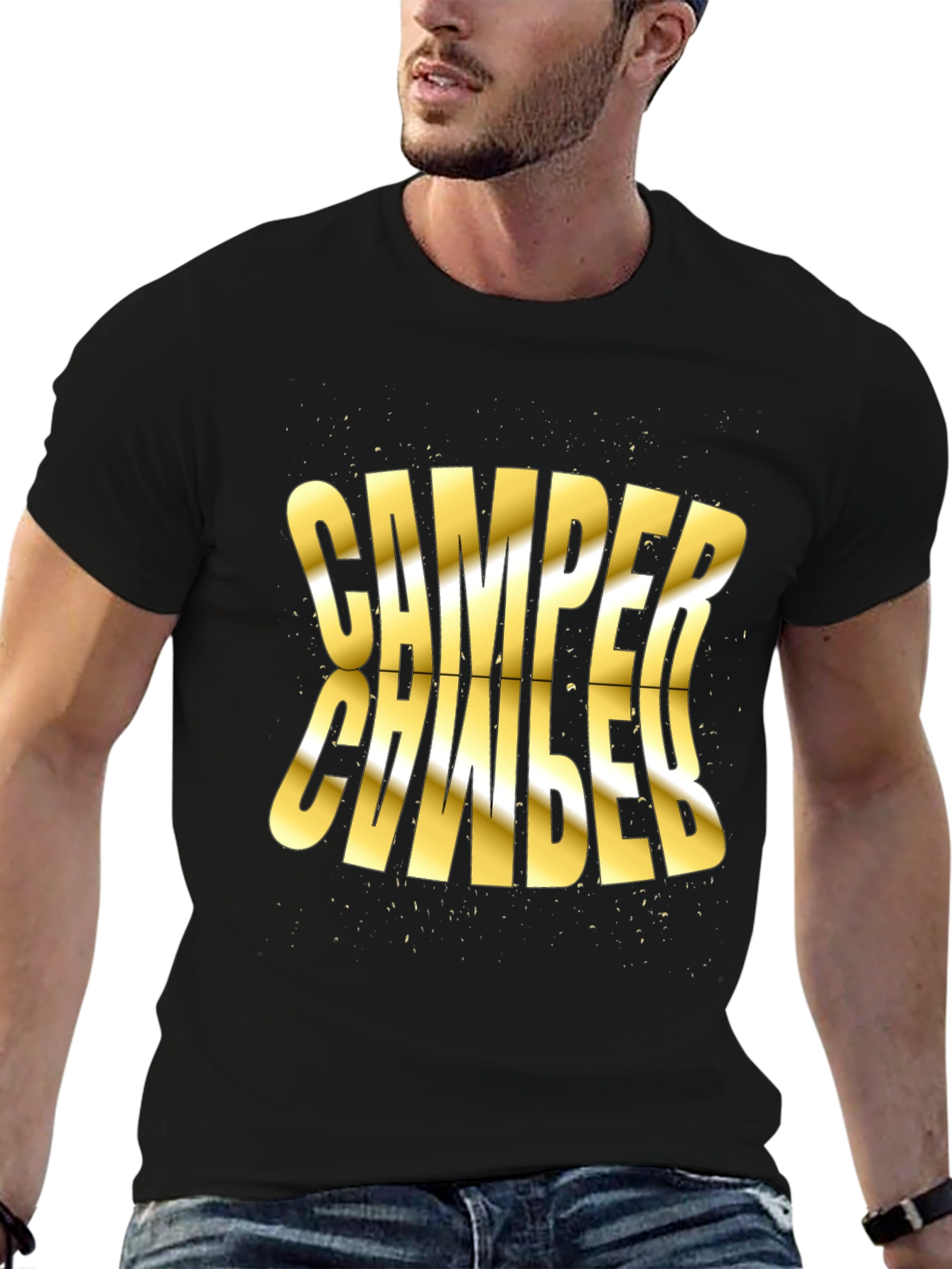 Camper Distorted Gold Text Black T-Shirt