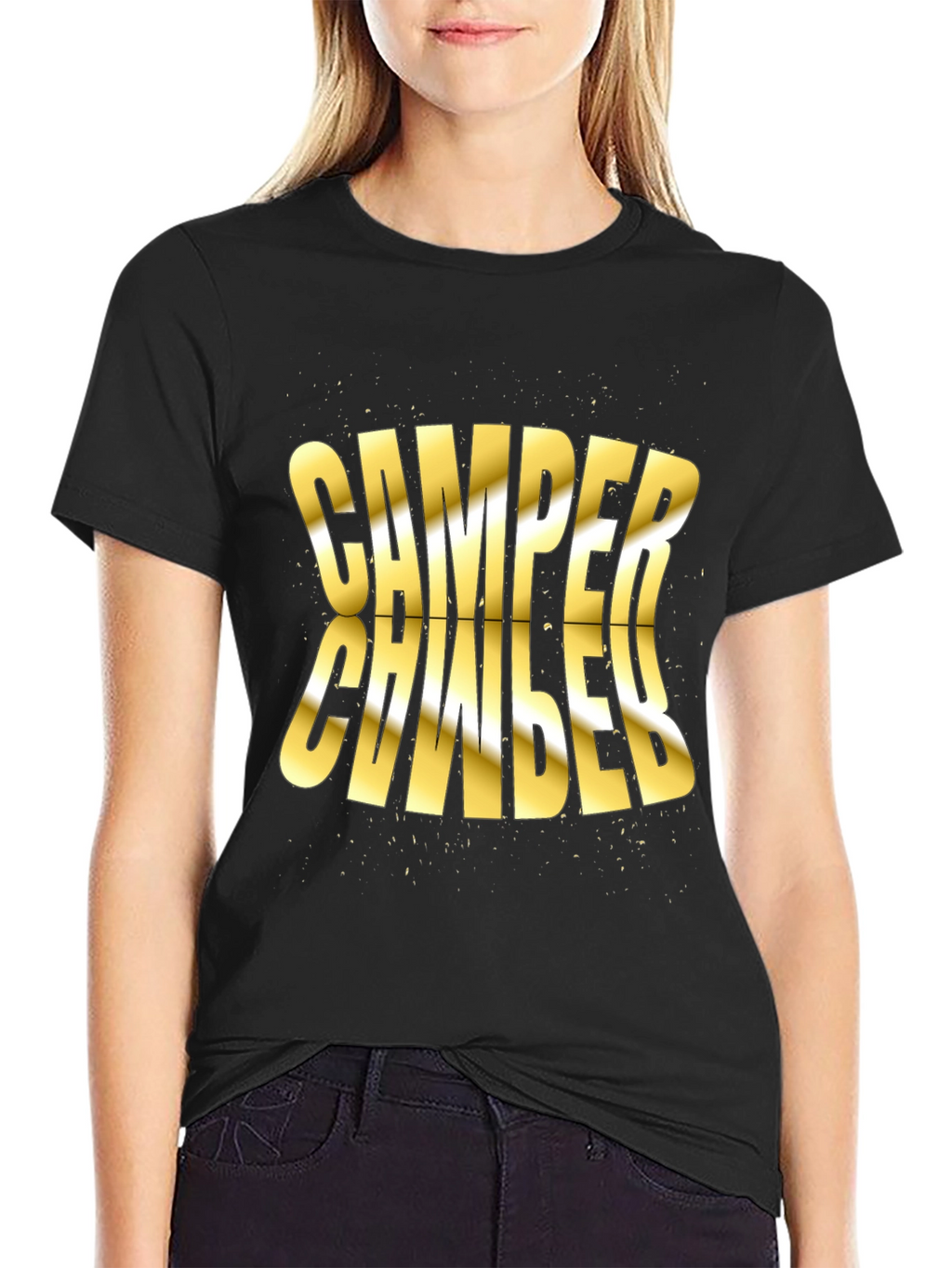 Camper Distorted Gold Text Black T-Shirt